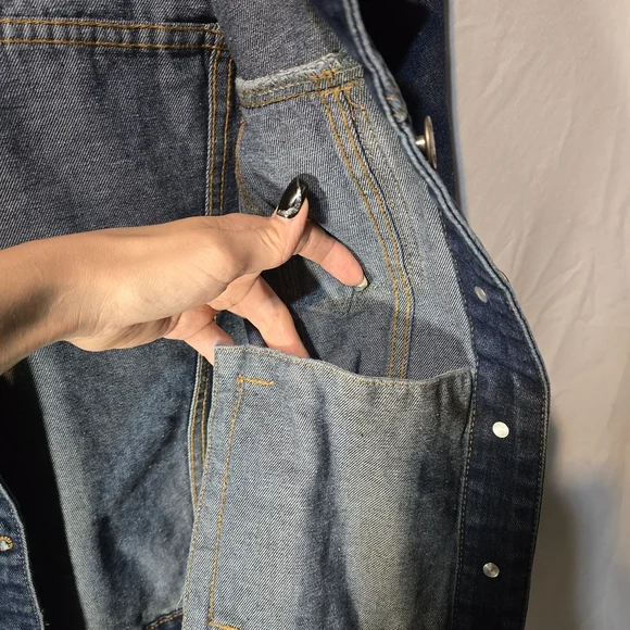 Women's Dark Blue Denim Jacket with Button Front - Picture 3 of 4
